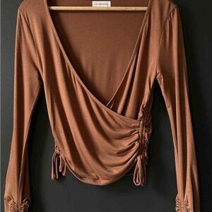 Lovers + Friends Brown Ruched Blouse